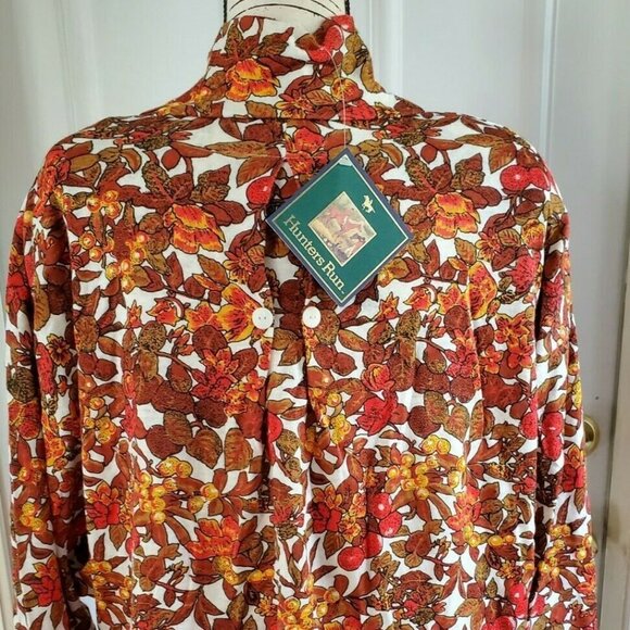 Vintage Fall Autumn Floral Orange High Neck Dolan Sleeves Top M Hunters Run NWT - Picture 9 of 10